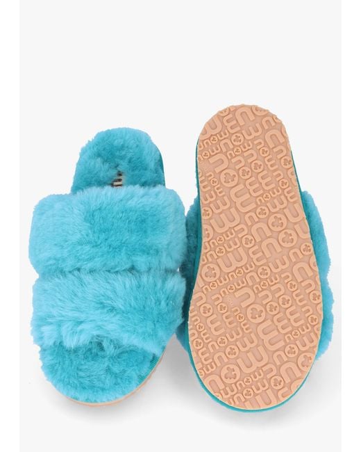 Mou Two Stripes Blue Sheepskin Slippers