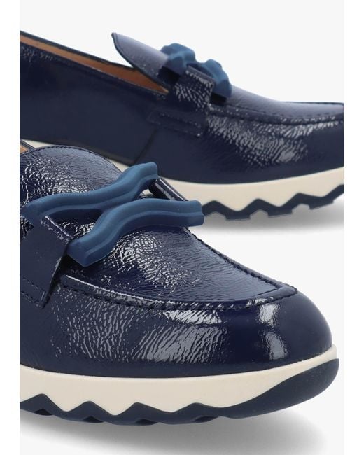 Wonders Blue Simon Patent Leather Low Wedge Loafers