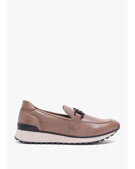 Caprice Pink Blythe Taupe Leather Low Wedge Loafers