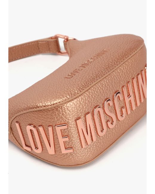 Love Moschino Pink Laminated Metallic Rose Gold Baguette Bag