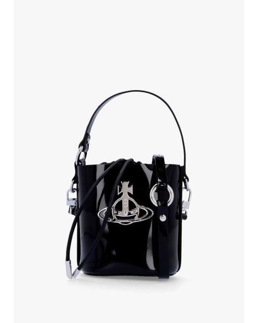 Vivienne Westwood Small Daisy Black Patent Leather Drawstring Bucket Bag