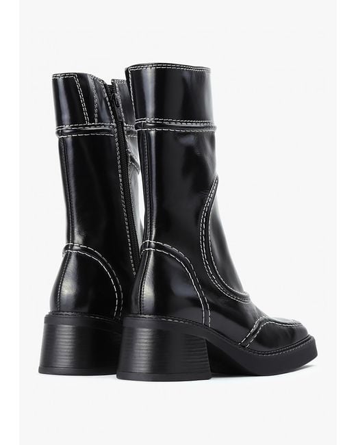 Miista Malene Black Leather Block Heel Calf Boots