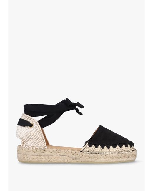 Daniel Istitch Black Suede Tie Fastening Flat Espadrilles