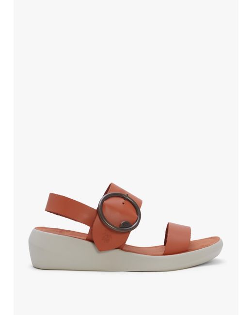 Fly London Brown Bani Coral Leather Big Buckle Sandals