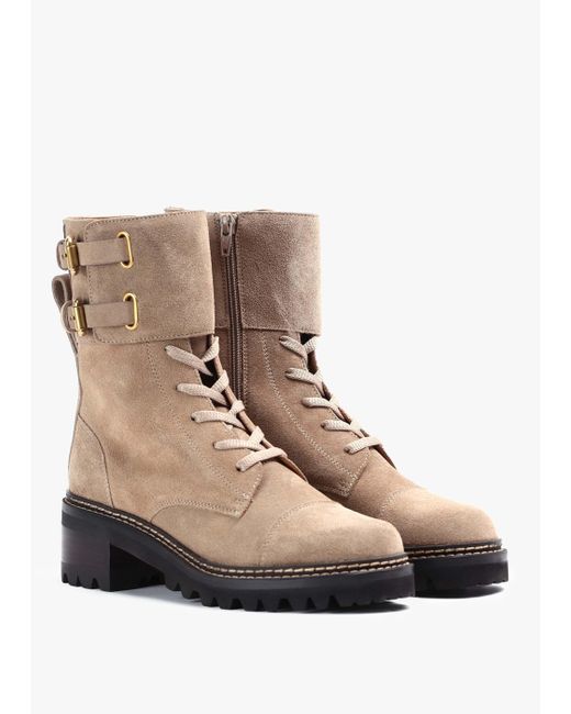See By Chloé White Mallory Beige Suede Buckled Biker Boots