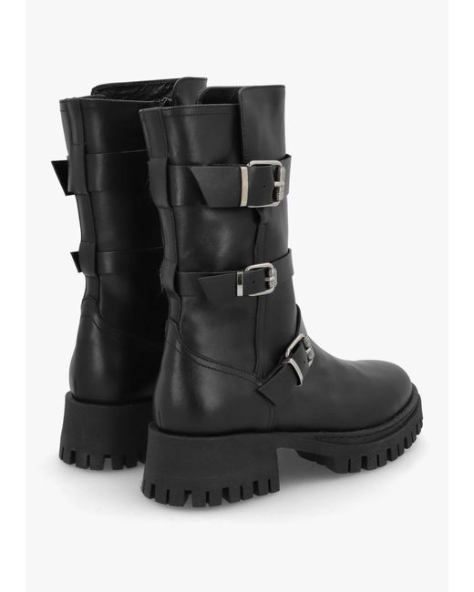 Daniel Niker Black Leather Tall Biker Boots