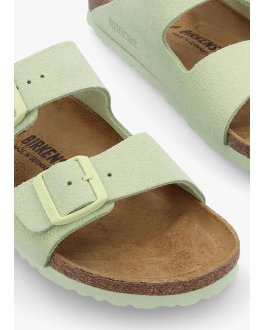 Birkenstock Green Arizona Faded Lime Suede Two Bar Mules