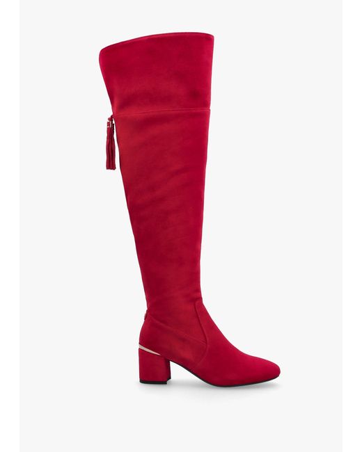 Moda In Pelle Retta Red Suede Block Heel Over The Knee Boots