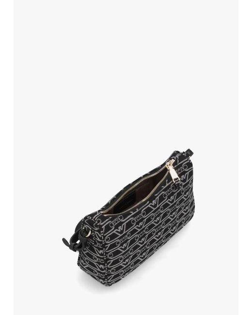 Emporio Armani White Canvas Jacquard Nero Grigio Shoulder Bag