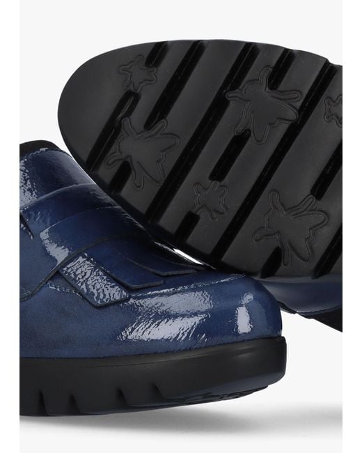 Wonders Blue Kenai Navy Patent Leather Low Wedge Loafers