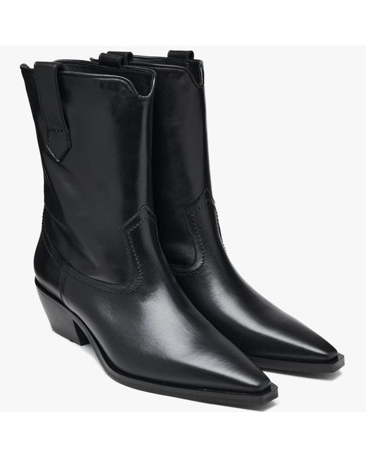 Daniel Skira Black Leather Western Ankle Boots | Lyst