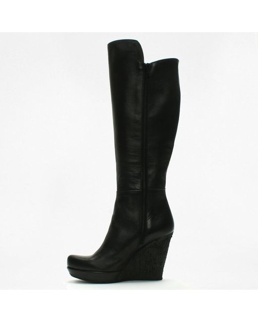 Daniel Wiser Black Leather Knee High Wedge Boots - Lyst