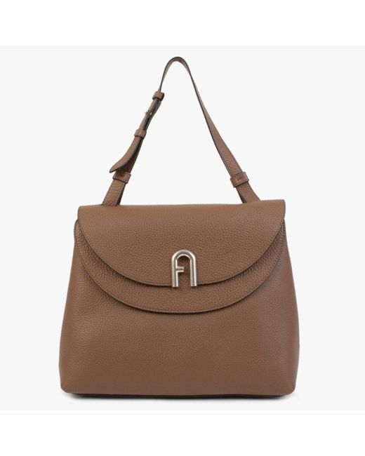 Furla Large Primula Cognac Leather Top Handle Bag in Tan Leather (Brown