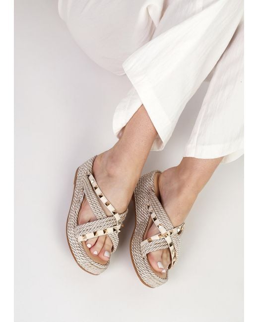 Daniel Multicolor Popey Cream Rope Slab Wedge Mules