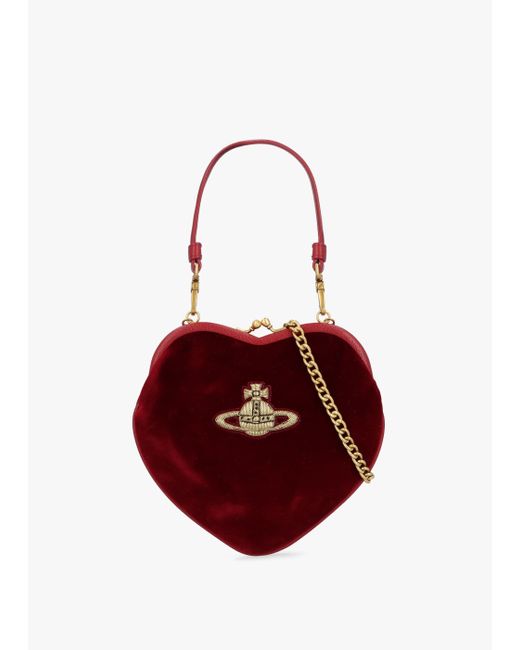 Vivienne Westwood Red Belle Vegan Burgundy Cotton Velvet Heart Frame Cross-body Bag