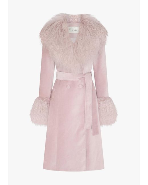 Charlotte Simone Penny 70's Dusty Pink Mongolian Lambswool Long-line Coat