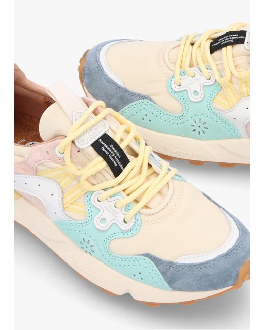 Flower Mountain White Women's Yamano 3 Light Blue Beige Suede & Technical Fabric Trainers