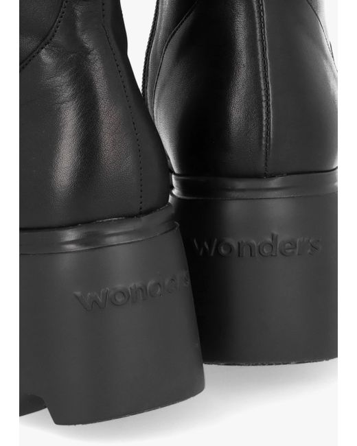 Wonders Leeds Black Smooth Leather Wedge Ankle Boots