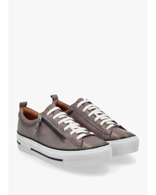 Moda In Pelle White Filician Grey Leather Side Zip Trainers