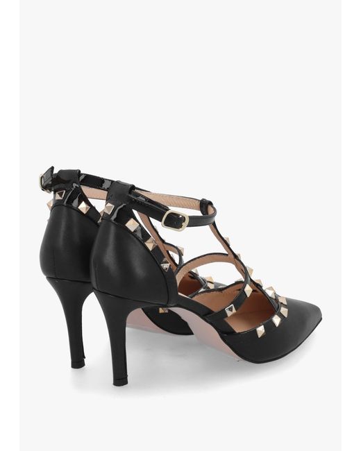 Daniel Multicolor Poltiff Leather Studded T-Bar Court Shoes
