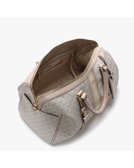 Michael Kors Large Logo Stripe Dome Crossbody Bag, Brown/soft Pink, Crossbody Bags, Clothing & Accessories