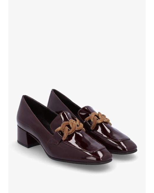 Luca Grossi Brown Burgundy Patent Leather Chain Link Low Heel Loafers