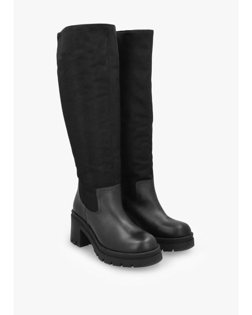 Daniel Bliny Black Leather Block Heel Knee Boots