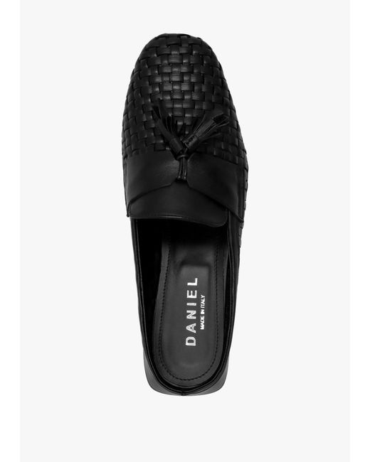 Daniel White Nova Black Leather Woven Backless Mules