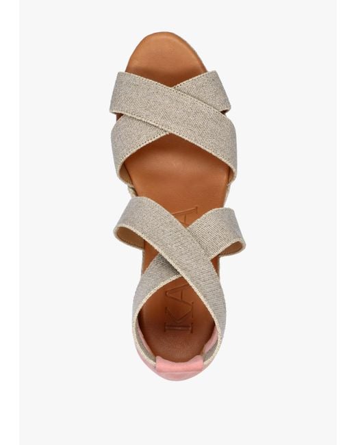 Kanna Natural Laura Beige Elasticated Cross Strap Wedge Espadrilles