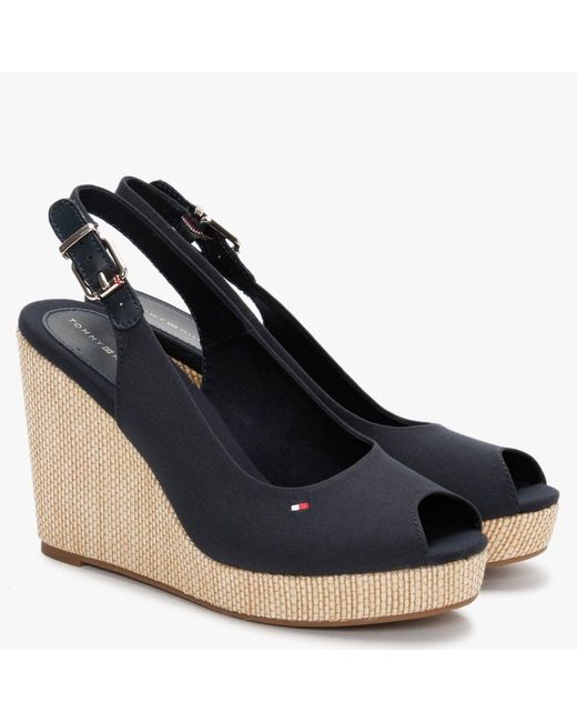 navy sling back wedges