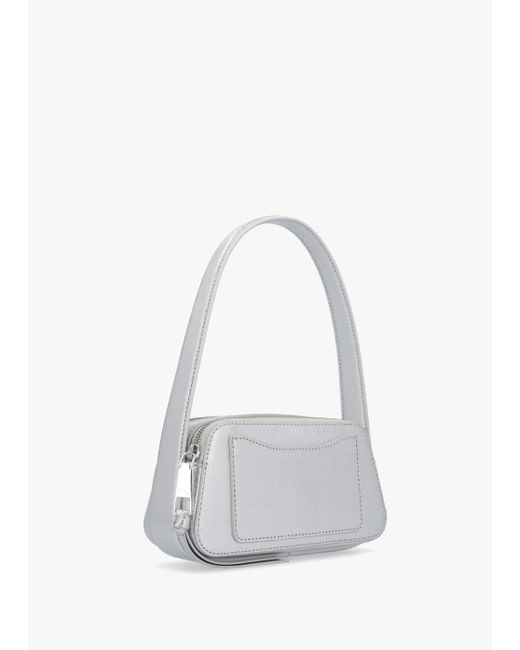 Marc Jacobs White The Metallic Slingshot Silver Leather Shoulder Bag
