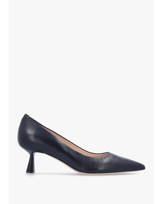 Evaluna Blue Navy Leather Low Heel Court Shoes