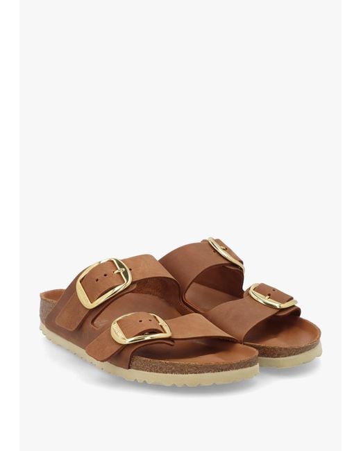 Birkenstock Brown Arizona Big Buckle Tan Leather Two Bar Mules