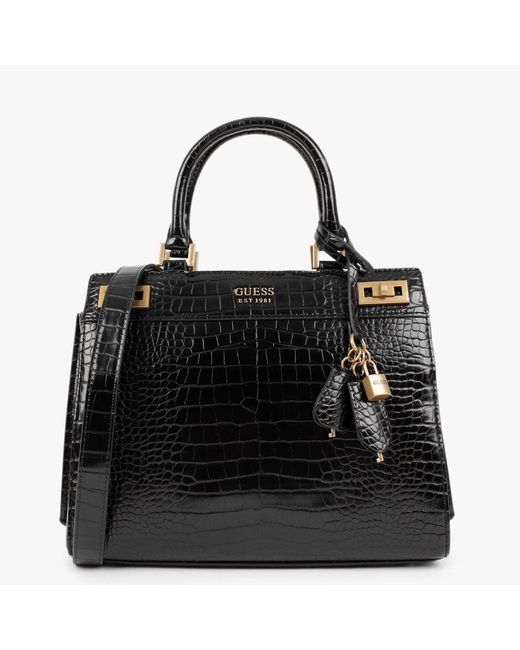 Guess Katey Luxury Black Moc Croc Satchel Bag