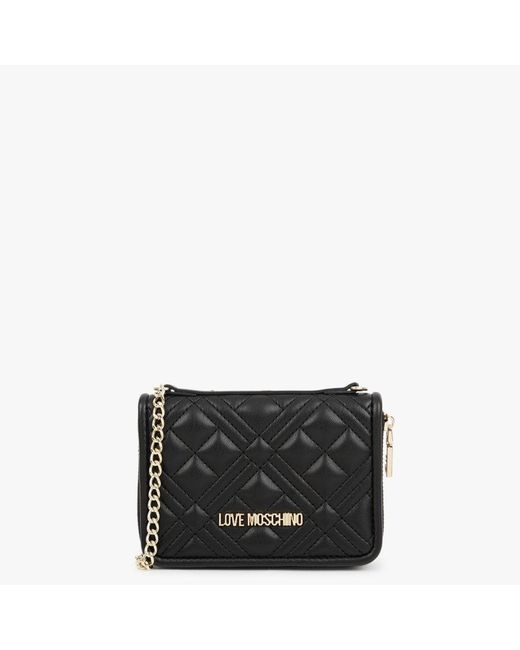 Love Moschino Quilted Black Wallet On A Chain