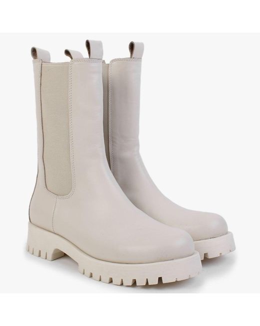 Daniel Izette Cream Smooth Leather Tall Chelsea Boots | Lyst