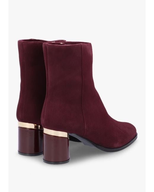 Daniel Purple Penelope Burgundy Suede Gold Trim Heeled Ankle Boots
