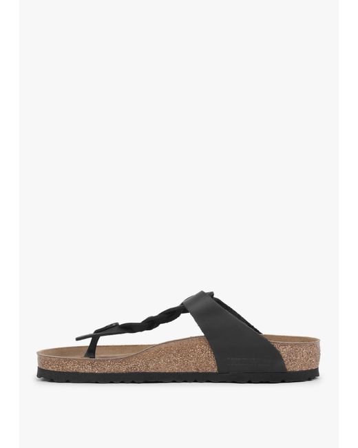 Birkenstock White Gizeh Braided Regular Black Oiled Leather Toe Post Sandals