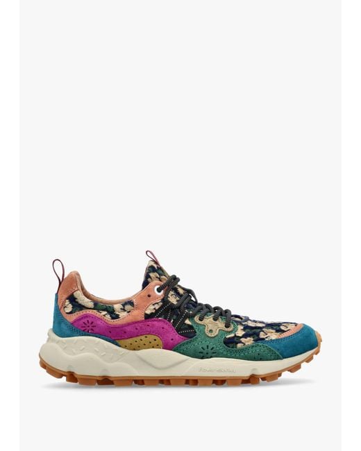 Flower Mountain Women's Yamano 3 Light Navy Green Violet Suede & Technical Fabric Trainers