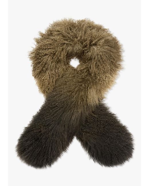 Charlotte Simone Green Khaki Ombre Shaggy Mongolian Lambswool Scarf