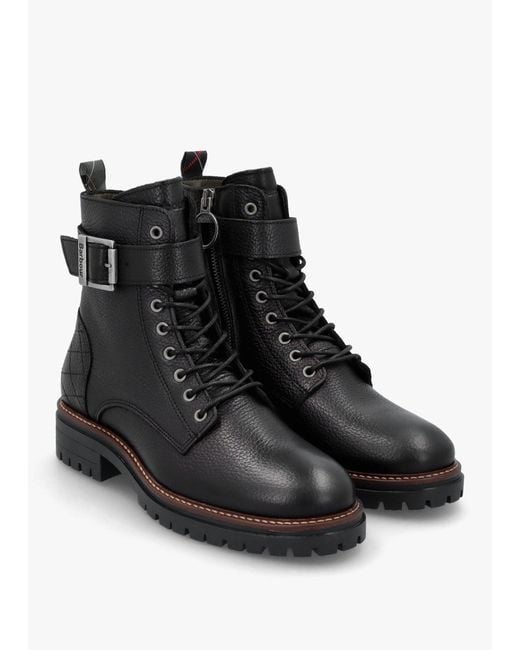 Barbour Black Heidi Ii Pebbled Leather Camando Ankle Boots