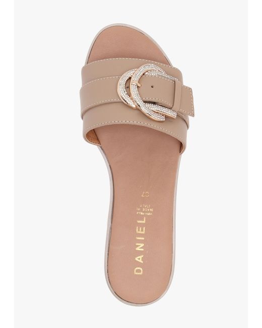 Daniel White Recrys Tan Leather Embellished Flat Mules