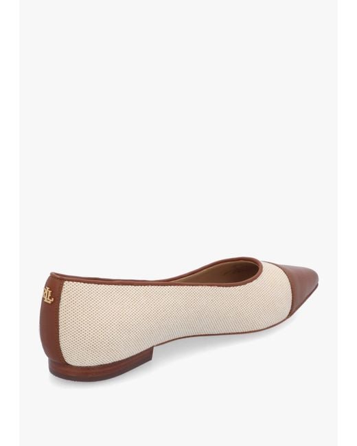 Ralph Lauren White Londyn Bow Natural Lauren Tan Ballerina Pumps