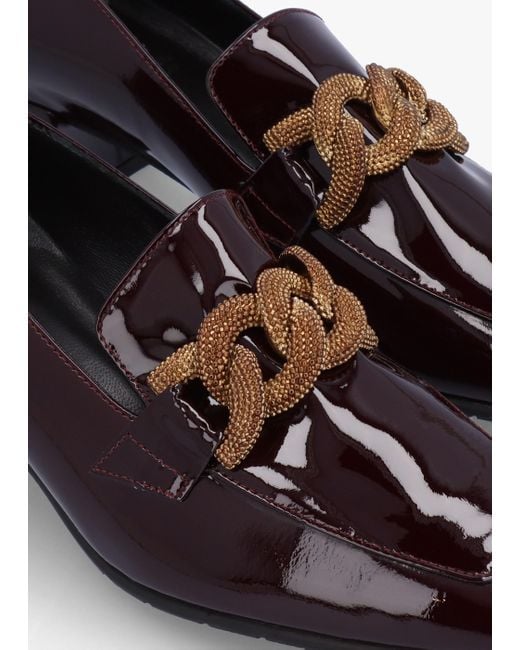 Luca Grossi Brown Burgundy Patent Leather Chain Link Low Heel Loafers