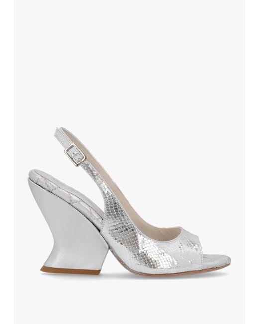 Daniel White Margot Silver Leather Reptile Sculpted Wedge Sandals