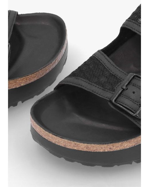 Birkenstock Arizona Pap French Piping Flex Platform Black Mules