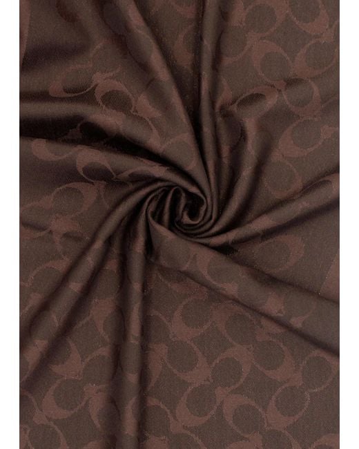 COACH Brown Bias Signature C Maple Wool Mix Oblong Scarf