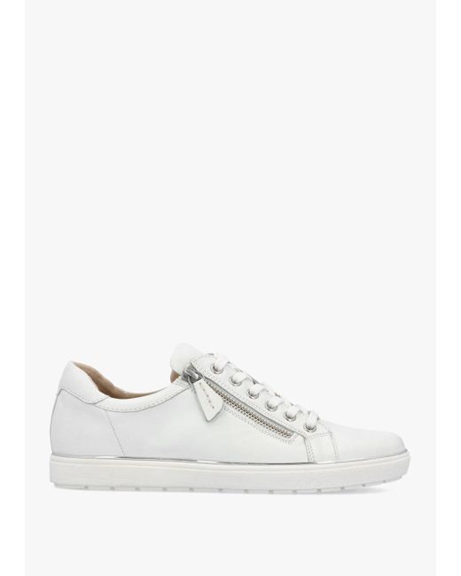 Caprice White Leather Side Zip Trainers