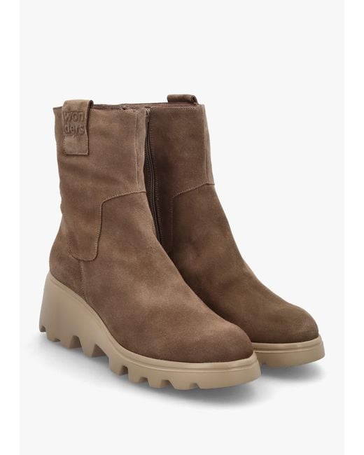 Wonders Brown Wedge Ankle Boots