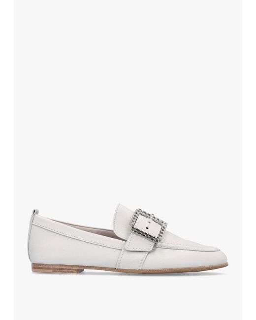 Kennel & Schmenger White Emma Silver Grey Leather Buckle Loafers